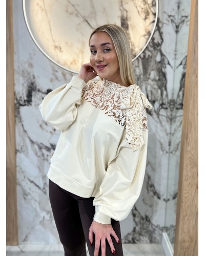 Bluza z koronkowym wiązaniem By o la la...! beżowa