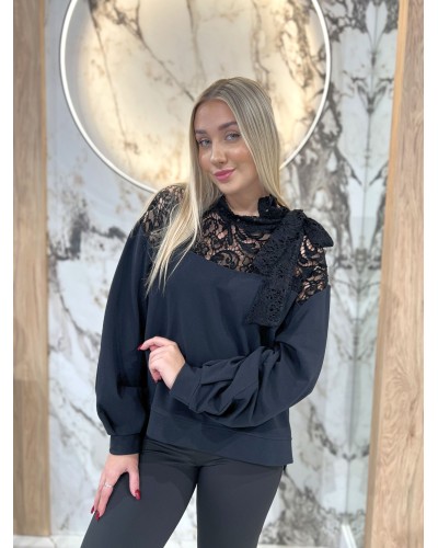 Bluza z koronkowym wiązaniem By o la la...! czarna