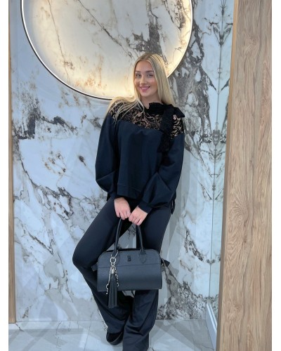 Bluza z koronkowym wiązaniem By o la la...! czarna