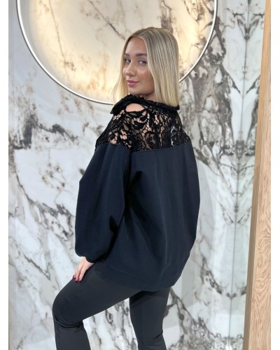 Bluza z koronkowym wiązaniem By o la la...! czarna