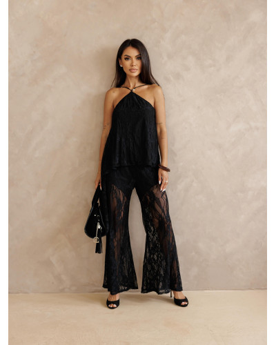 Komplet koronkowy top halter + spodnie By o la la...! czarny