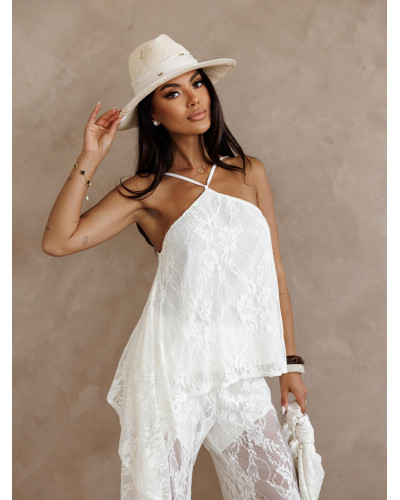 Komplet koronkowy top halter + spodnie By o la la...! śmietanowy