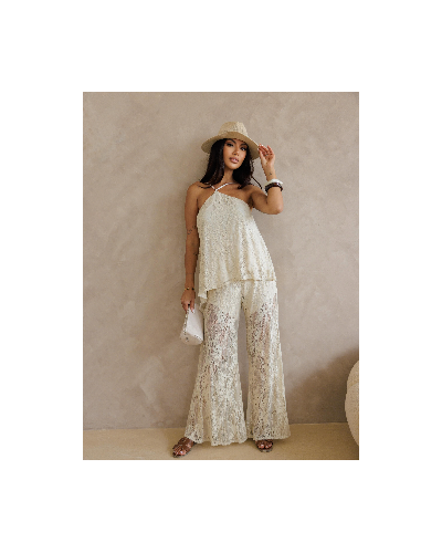 Komplet koronkowy top halter + spodnie By o la la...! beżowy