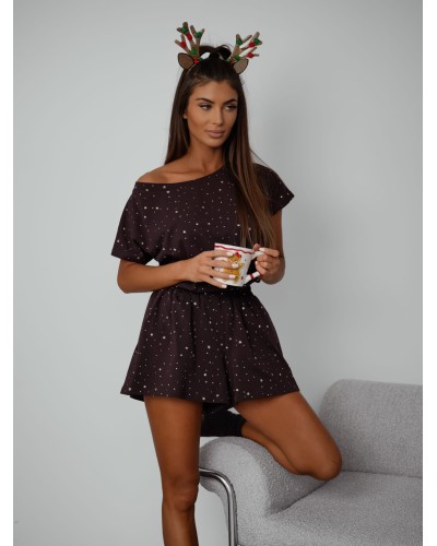 Piżama w gwiazdki Christmas Star czekoladowa