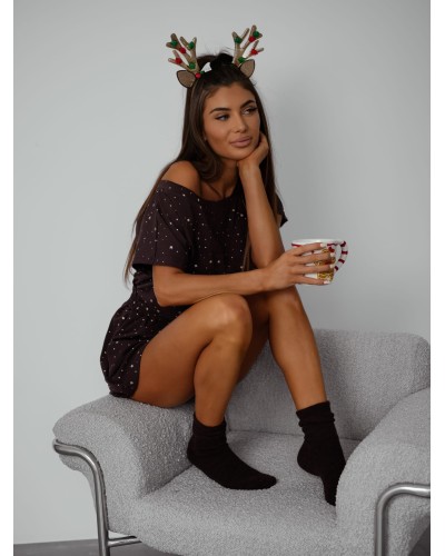 Piżama w gwiazdki Christmas Star czekoladowa