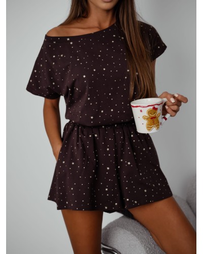 Piżama w gwiazdki Christmas Star czekoladowa
