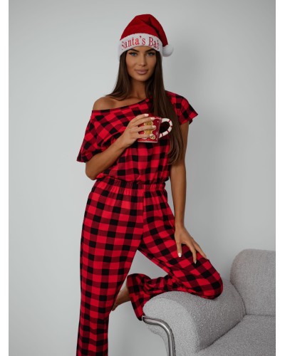 Piżama w kratę Holly czerwona
