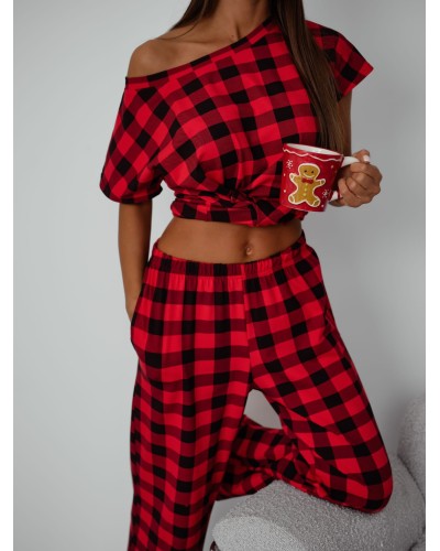 Piżama w kratę Holly czerwona