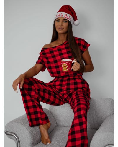 Piżama w kratę Holly czerwona