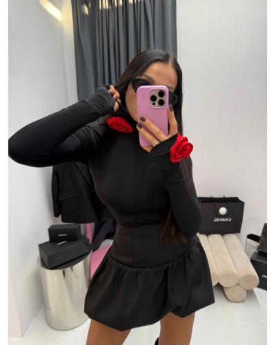 Golf z różami La Milla czarny z czerwonym