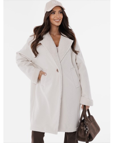 Kożuch sztruksowy By o la la...! śmietankowy