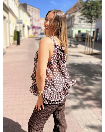 Bluzka w kropki By o la la...! czekoladowa z różem