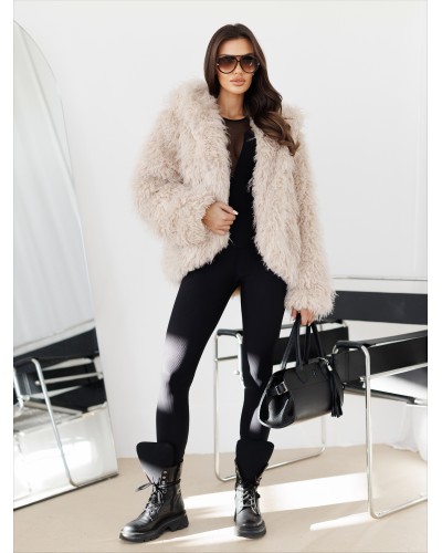 Kurtka lama z kapturem By o la la...! beżowa