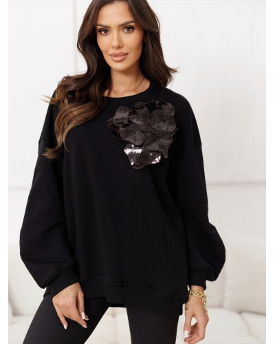 Bluza z cekinowym kwiatem By o la la...! czarna