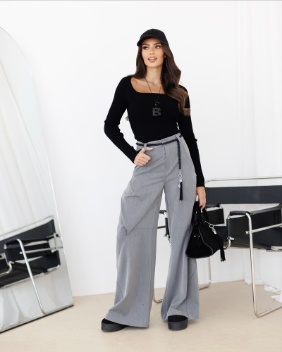 Spodnie materiałowe z przeszyciami By o la la...! grafitowe