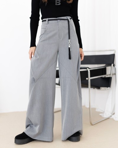 Spodnie materiałowe z przeszyciami By o la la...! grafitowe