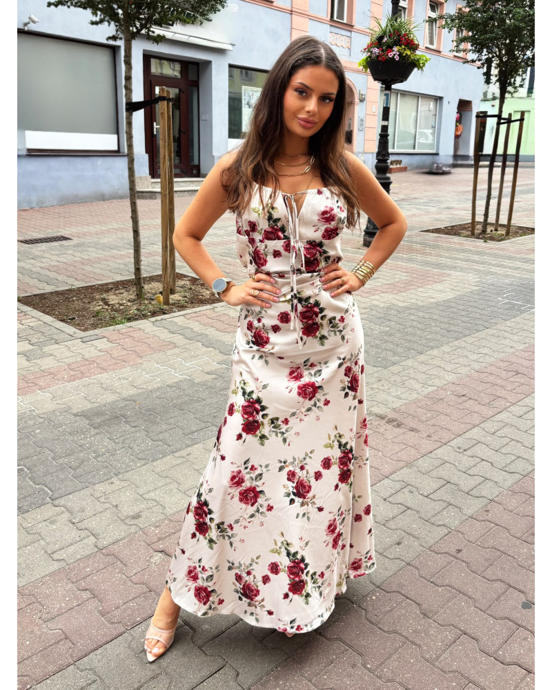 Sukienka maxi w róże La Milla śmietankowa