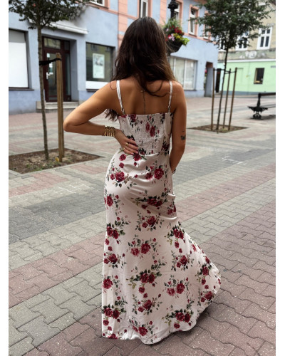 Sukienka maxi w róże La Milla śmietankowa