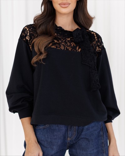 Bluza z koronkowym wiązaniem By o la la...! czarna
