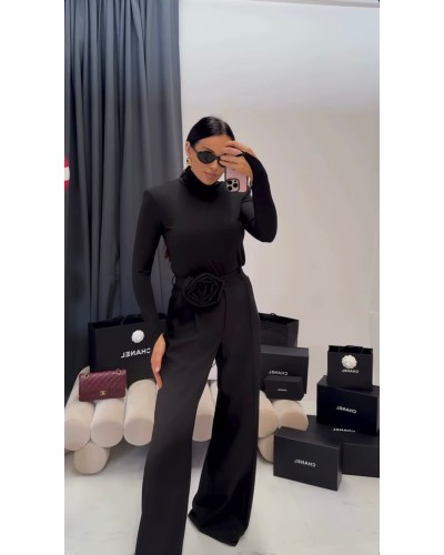 Spodnie materiałowe z różą La Milla czarne