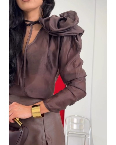 Koszula z różą na ramieniu La Milla czekoladowa