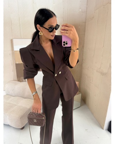 Spodnie materiałowe dzwony LA MILLA czekoladowe