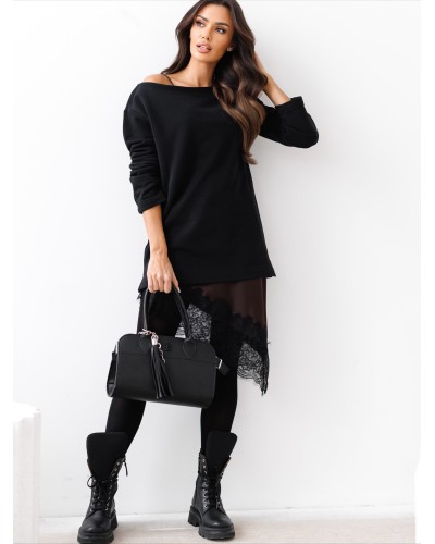 Sukienka bluza z koronką By o la la...! czarna z chocomuss