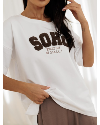 T-shirt SOHO By o la la...! biały z kakao
