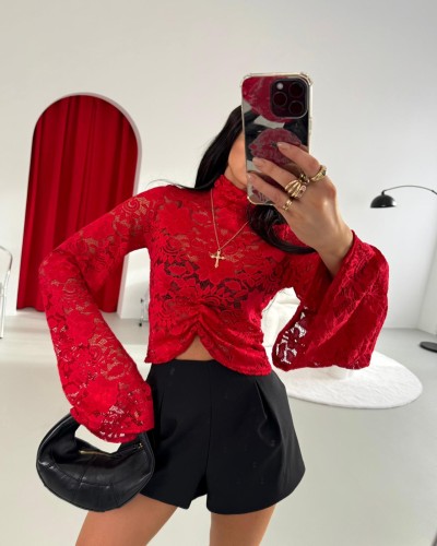 Nowa bluzka koronkowa La Milla czerwona