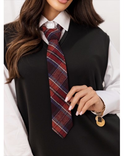 Sukienka koszulowa z kamizelką i krawatem By o la la...! czarny z merlotem