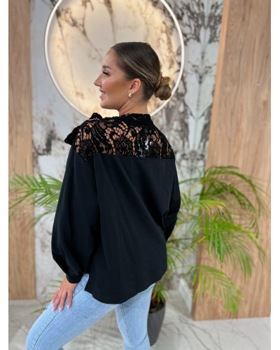 Bluza z koronkowym wiązaniem By o la la...! czarna