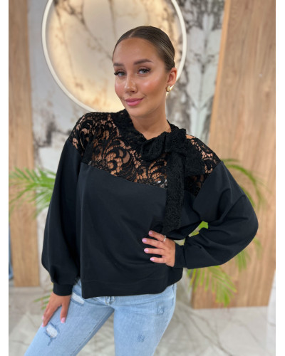Bluza z koronkowym wiązaniem By o la la...! czarna
