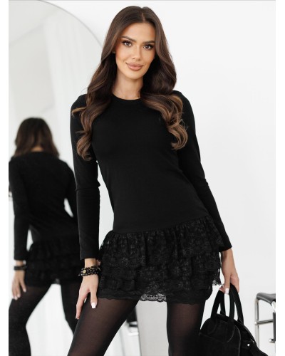 Sukienka z koronkowymi falbankami By o la la...! czarna