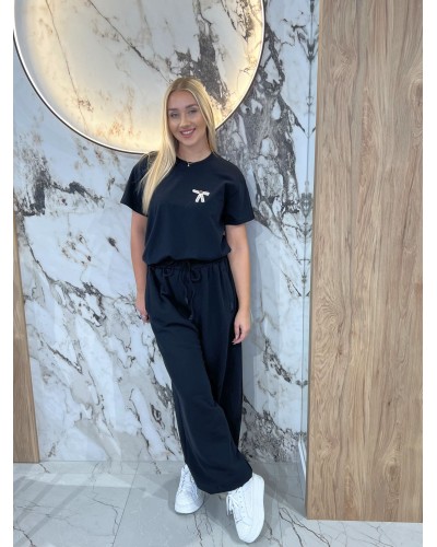 T-shirt z logowaną kokardką By o la la..! czarny