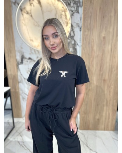 T-shirt z logowaną kokardką By o la la..! czarny
