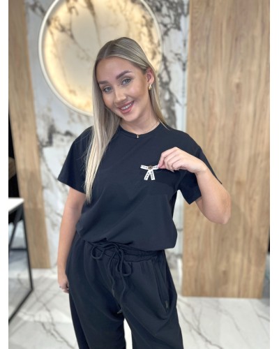 T-shirt z logowaną kokardką By o la la..! czarny