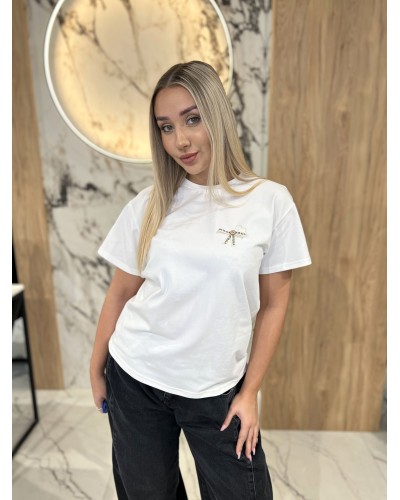 T-shirt z logowaną kokardką By o la la..! śmietankowy