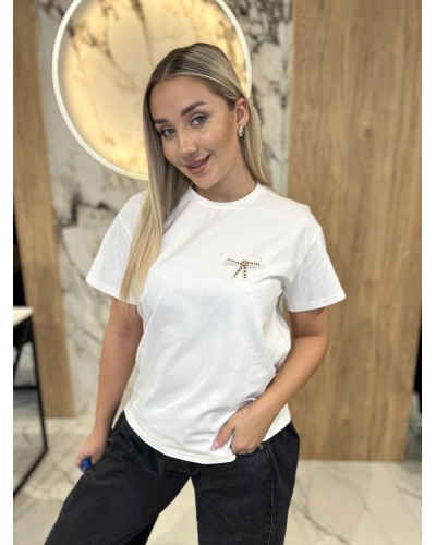 T-shirt z logowaną kokardką By o la la..! śmietankowy