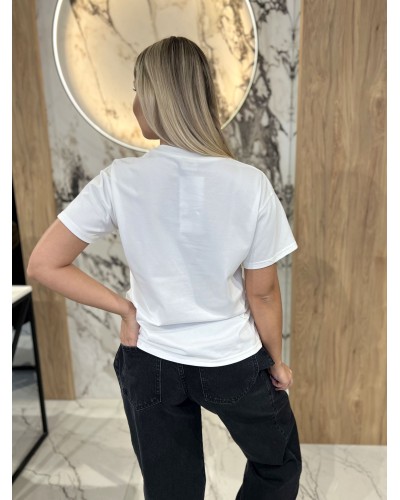 T-shirt z logowaną kokardką By o la la..! śmietankowy