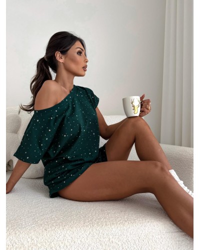 Piżama w gwiazdki Christmas Star butelkowa zieleń