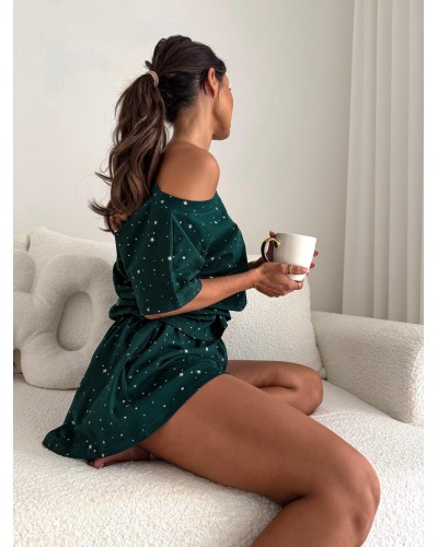 Piżama w gwiazdki Christmas Star butelkowa zieleń