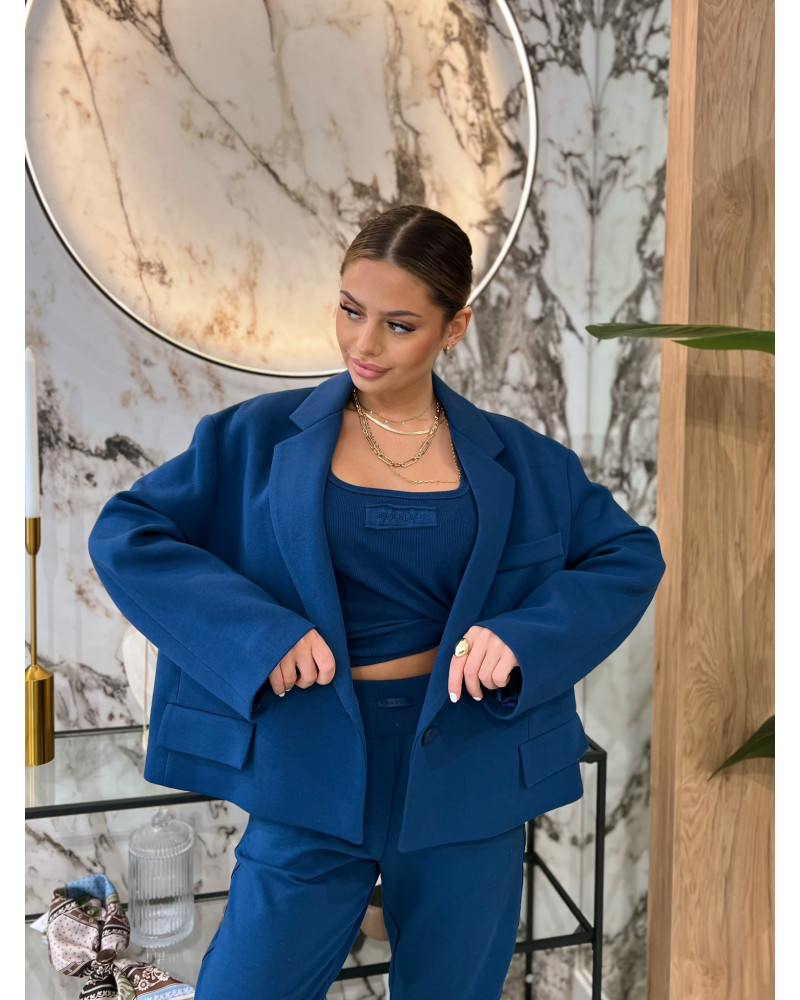 Marynarka pudełkowa dresowa By o la la...! navy blue