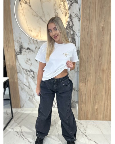 Spodnie jeansowe z zakładkami By o la la...! szare