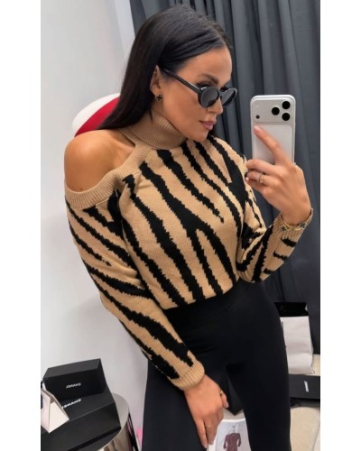 Sweter zebra La Milla beżowo-czarny