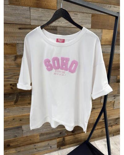T-shirt SOHO By o la la...! biała z sugar pink
