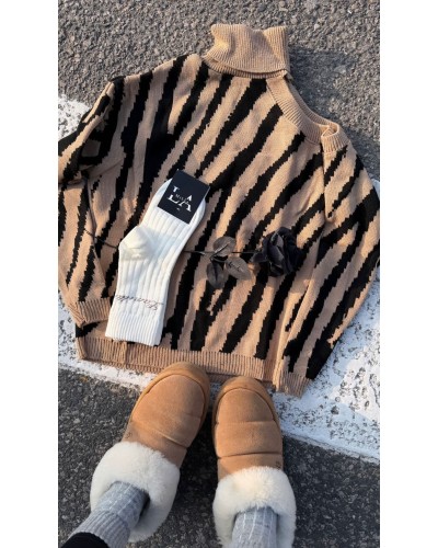 Sweter zebra La Milla beżowo-czarny