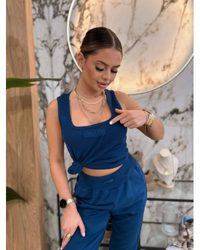 Bokserka prążkowana z naszywką By o la la...! navy blue