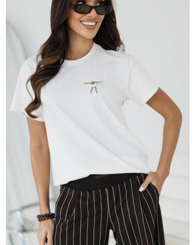 T-shirt z logowaną kokardką By o la la..! śmietankowy