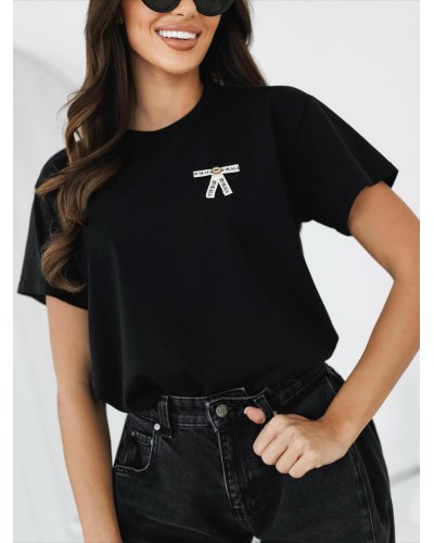 T-shirt z logowaną kokardką By o la la..! czarny