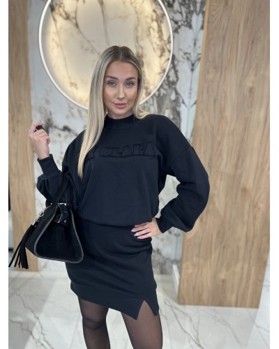 Sukienka dresowa z naszytym logo By o la la...! czarna